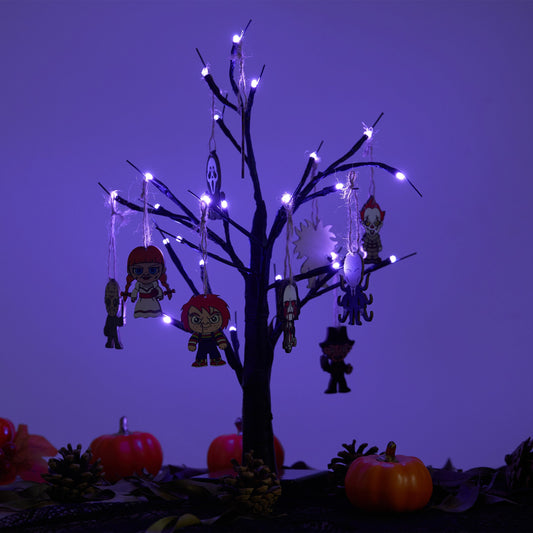 22 Inch Halloween LED Tree with Hanging Ornaments Tabletop Centerpiece Artificial Decorative Tree