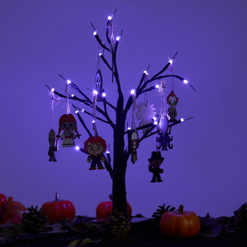 22 Inch Halloween LED Tree with Hanging Ornaments Tabletop Centerpiece Artificial Decorative Tree
