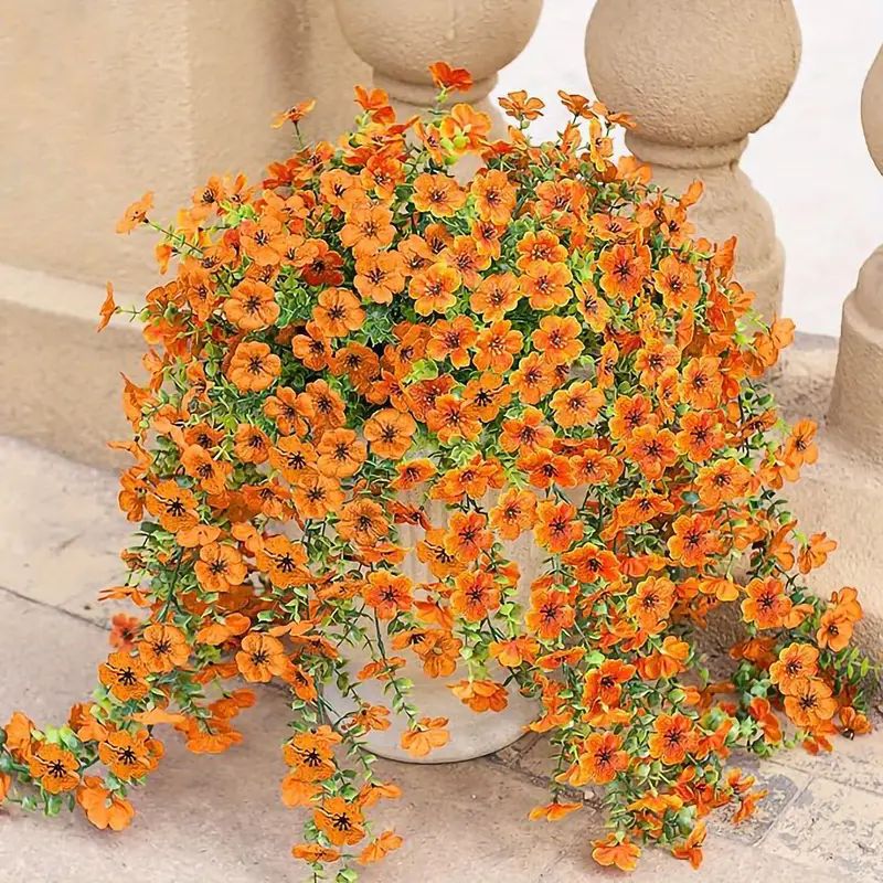 2 Pcs Artificial Hanging Flowers Plants for Outdoor Spring Decoration, Silk, Bulk Set