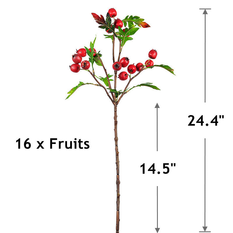 24 Inch Artificial Hawthorn Stems Spray with Fruits, 10 Pcs Bulk Branches
