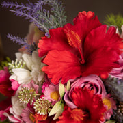 9 Inch Artificial Hibiscus Bridal Bouquet 9 Pcs Mixed Rose Daisy Lavender Dahlia Flowers for Wedding