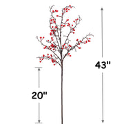 43 Inch Extra Long Artificial Holly Berry Stems Bulk 10 Pcs Silk Fruit Branches