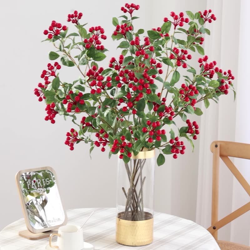 37 Inch Artificial Holy Berries Branches with Leaves Spray – Bulk Quantity