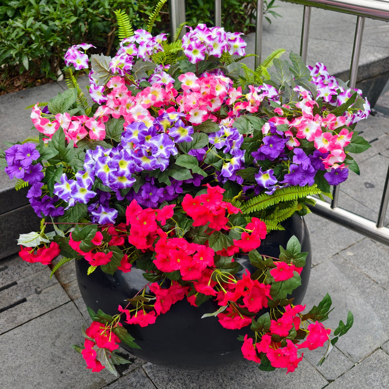 Lush Faux Petunia Bush, 25.5" Cascading Bundle with 150 Blooms, UV Resistant Artificial Flowers for Outdoor Planters, Porch Decor, Wedding