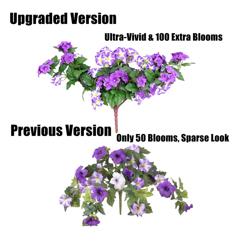 Lush Faux Petunia Bush, 25.5" Cascading Bundle with 150 Blooms, UV Resistant Artificial Flowers for Outdoor Planters, Porch Decor, Wedding
