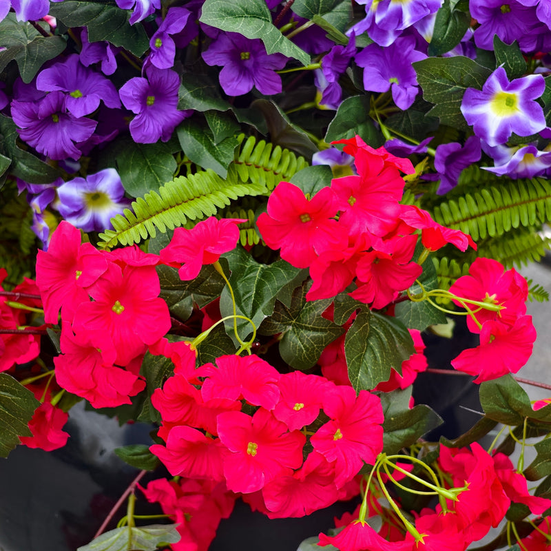 Lush Faux Petunia Bush, 25.5" Cascading Bundle with 150 Blooms, UV Resistant Artificial Flowers for Outdoor Planters, Porch Decor, Wedding