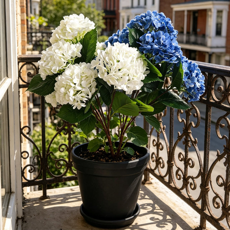 Real Touch Faux Hydrangea Bush, 24-Inch Large Artificial Flowers with 7 Heads, UV Resistant for Outdoor Planters, Wedding Arch & Home Decor