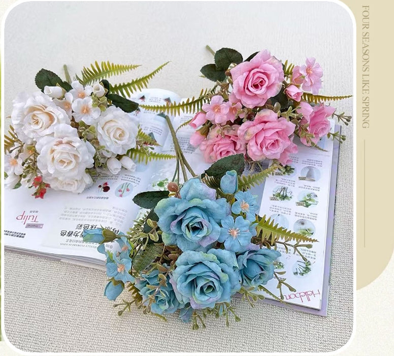 Artificial Rose & Hibiscus Mini Bouquets - Low-Maintenance Home Decor Fake Flowers