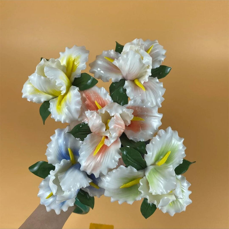 5 Pcs Porcelain Iris Flower Stems Artificial Ceramic Floral Decoration Bulk