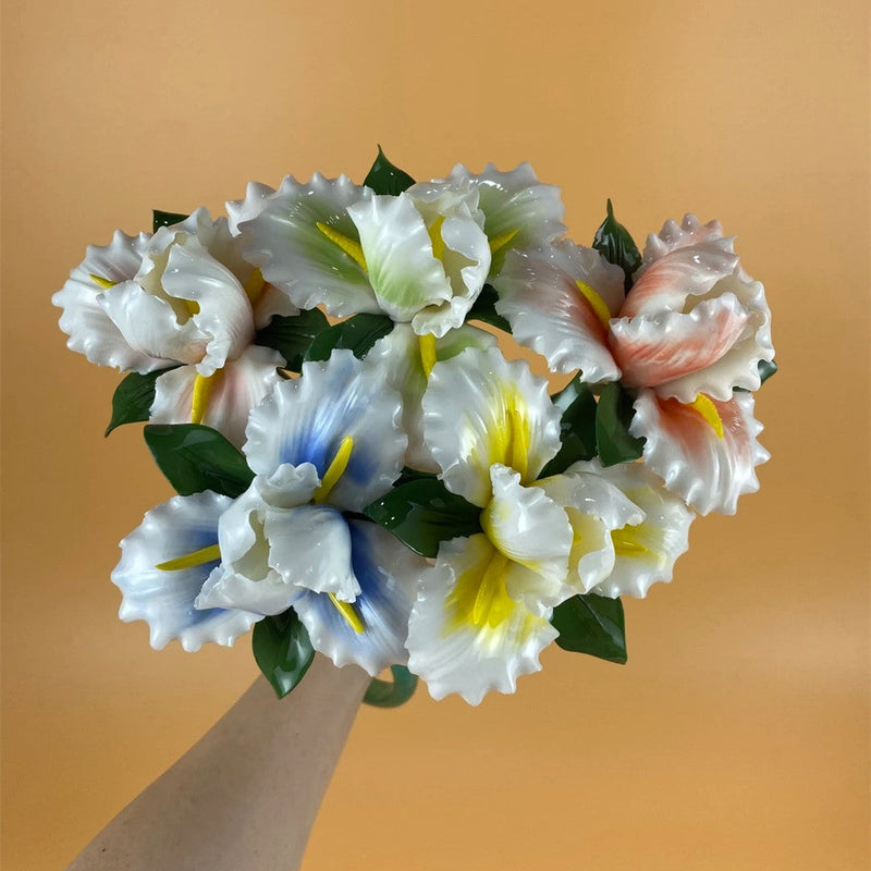 5 Pcs Porcelain Iris Flower Stems Artificial Ceramic Floral Decoration Bulk