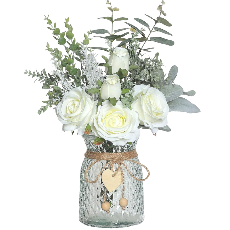 Artificial Silk Flowers Arrangement in Vase, Bulk Faux Floral Decor, Multiple Stems