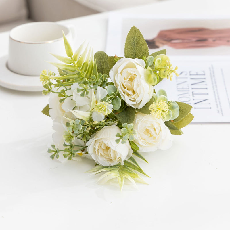 12.6 Inch Small Peony Artificial Silk Flowers Bouquet, Mixed Colors, Bulk Wholesale