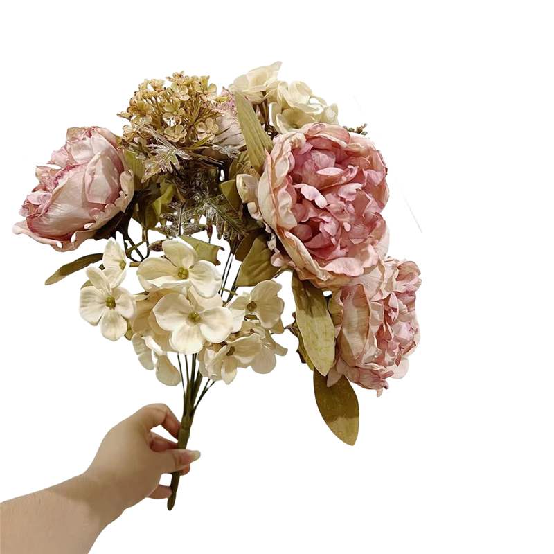 18 Inch Artificial Peony Bush Bouquet, Burnt Edge, Large, Bulk Wholesale, 18" Tall