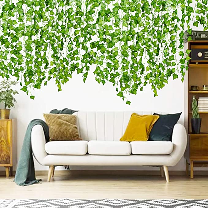 Artificial Ivy Leaf Vines 10 Pcs Silk Hanging Ivy Leaves for Home Kitchen Garden Wedding Wall Decor