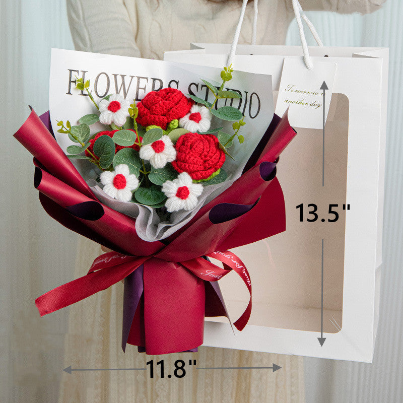 2 Pcs Artificial Knitted Rose Bouquet Necklace Valentine's Day Gift