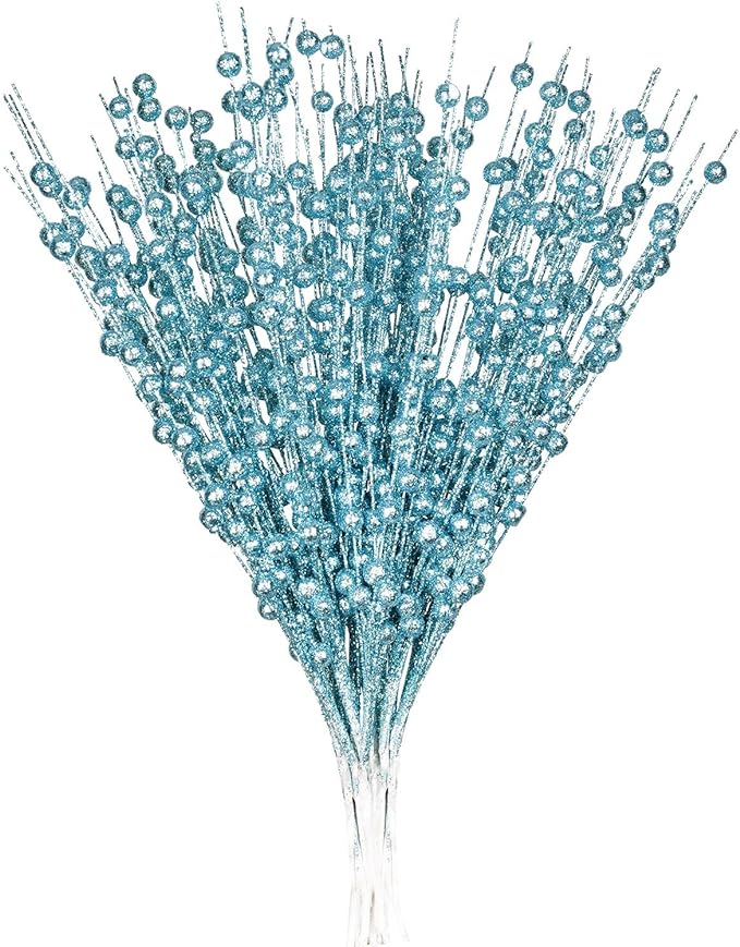 10 Bundles 17 Inch Artificial Glitter Holy Berry Stems Christmas Picks Bulk