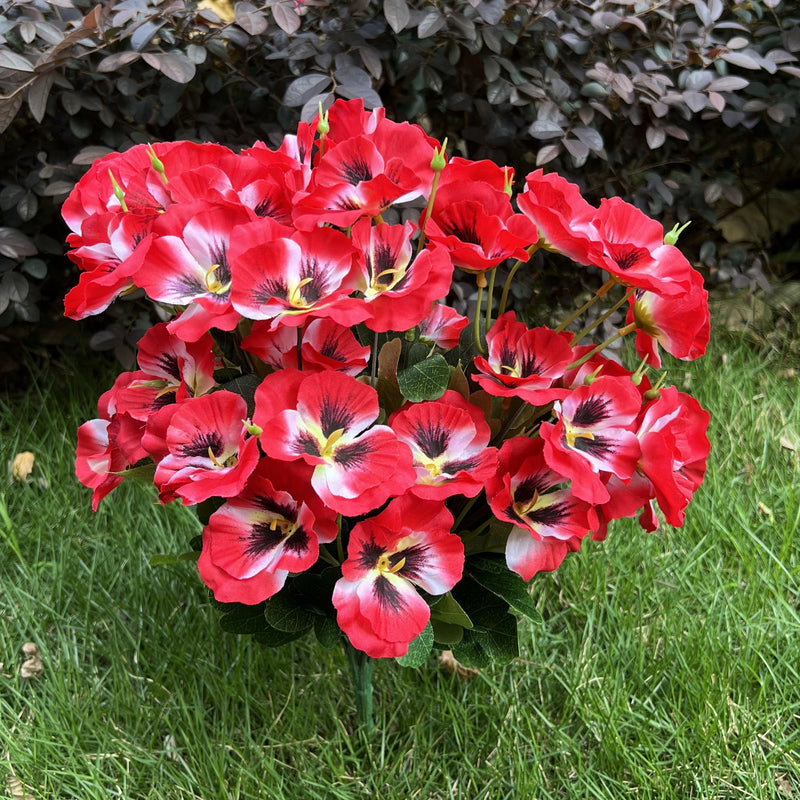 24 Stems Large Artificial Pansy Bush UV Resistant Outdoor Silk Flowers Bulk