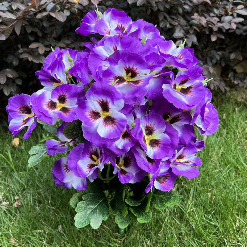 24 Stems Large Artificial Pansy Bush UV Resistant Outdoor Silk Flowers Bulk