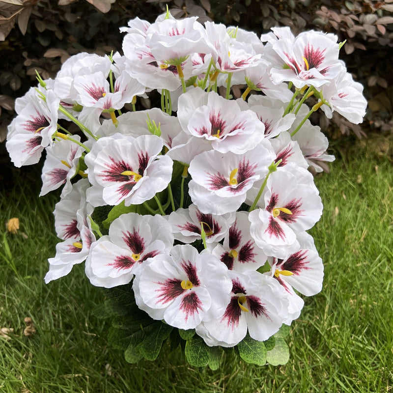 24 Stems Large Artificial Pansy Bush UV Resistant Outdoor Silk Flowers Bulk