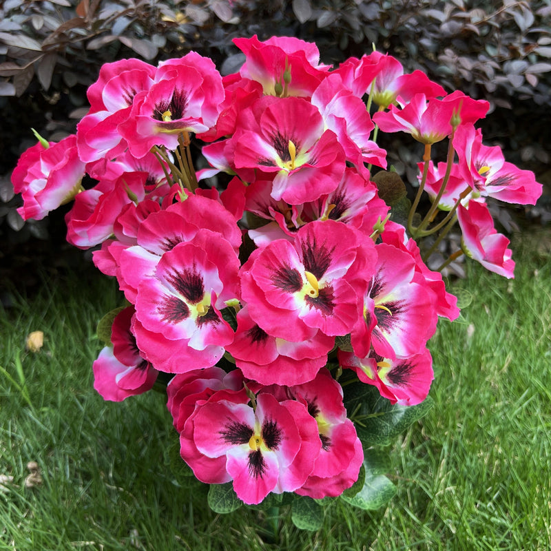 24 Stems Large Artificial Pansy Bush UV Resistant Outdoor Silk Flowers Bulk