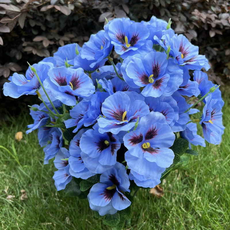 24 Stems Large Artificial Pansy Bush UV Resistant Outdoor Silk Flowers Bulk