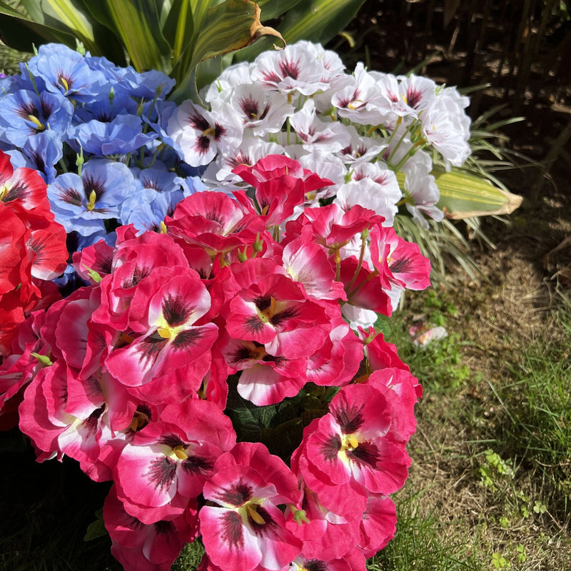 24 Stems Large Artificial Pansy Bush UV Resistant Outdoor Silk Flowers Bulk