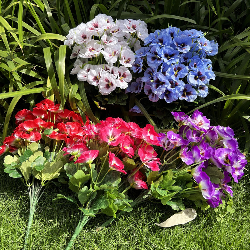 24 Stems Large Artificial Pansy Bush UV Resistant Outdoor Silk Flowers Bulk