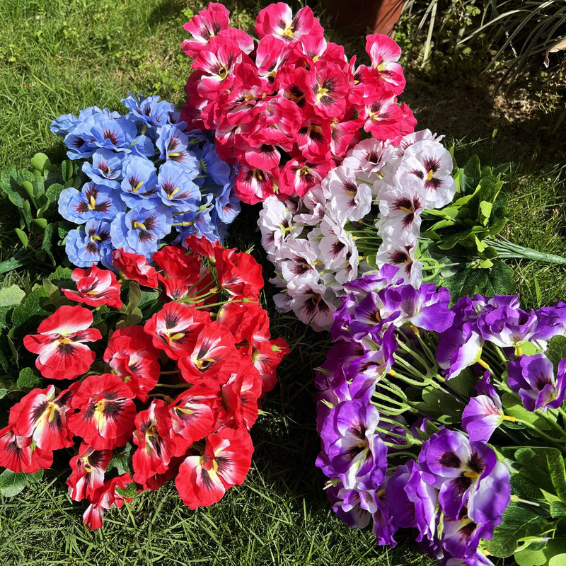 24 Stems Large Artificial Pansy Bush UV Resistant Outdoor Silk Flowers Bulk
