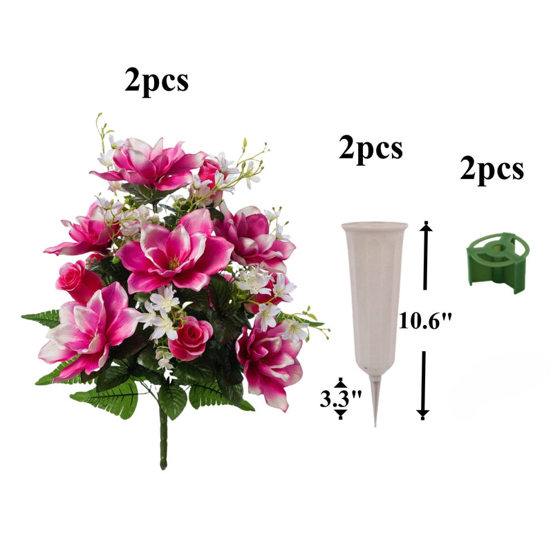 18 Inch Artificial Cemetery Flowers with Vase, 2 Sets Bulk Grave Decoration