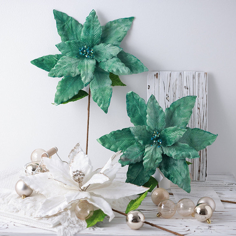 Large Poinsettia Stems 10 Pcs 18 Inch Artificial Silk Christmas Decoration Bulk Wholesale