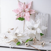 Large Poinsettia Stems 10 Pcs 18 Inch Artificial Silk Christmas Decoration Bulk Wholesale