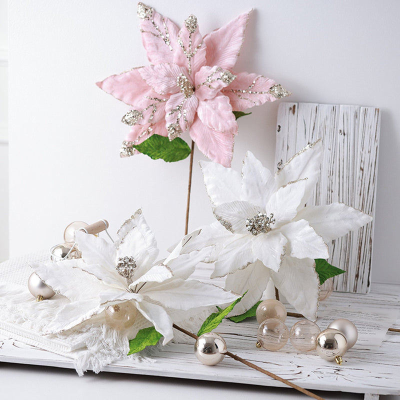 Large Poinsettia Stems 10 Pcs 18 Inch Artificial Silk Christmas Decoration Bulk Wholesale
