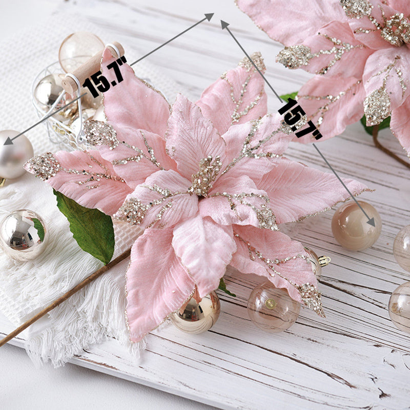 Large Poinsettia Stems 10 Pcs 18 Inch Artificial Silk Christmas Decoration Bulk Wholesale
