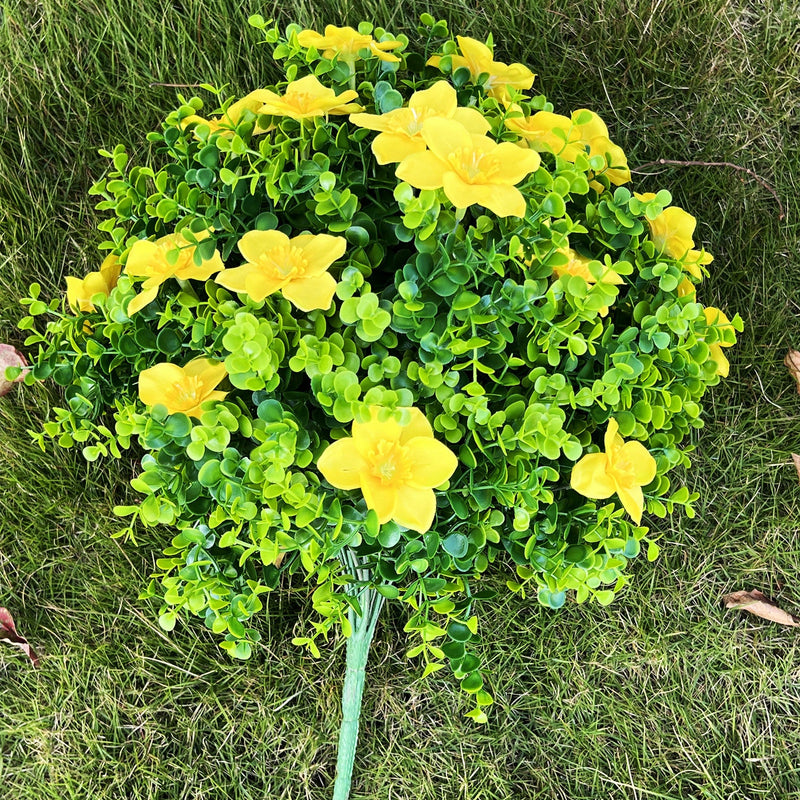 19 Inch Artificial Daffodil Bush 6 Stems Large Spring Flowers Foliage for Outdoor Decor