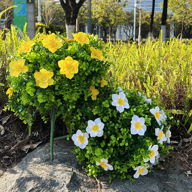 19 Inch Artificial Daffodil Bush 6 Stems Large Spring Flowers Foliage for Outdoor Decor