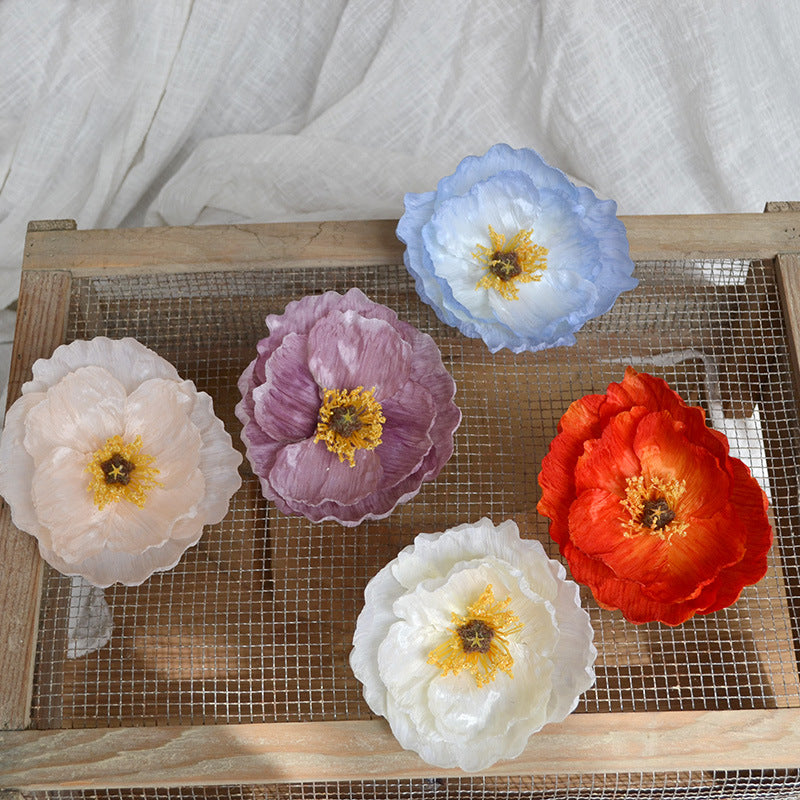 5 Pcs 5.5 Inch Artificial Silk Poppy Flower Heads for Wedding Gift Boxes DIY Decor