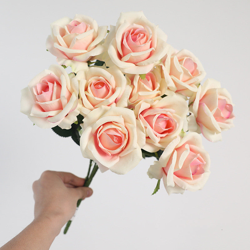 16.5 Inch Artificial Rose Bouquet Bush - Realistic Silk Faux Flowers for Floral Arrangements, Home Decor, Wedding Centerpieces, DIY Crafts