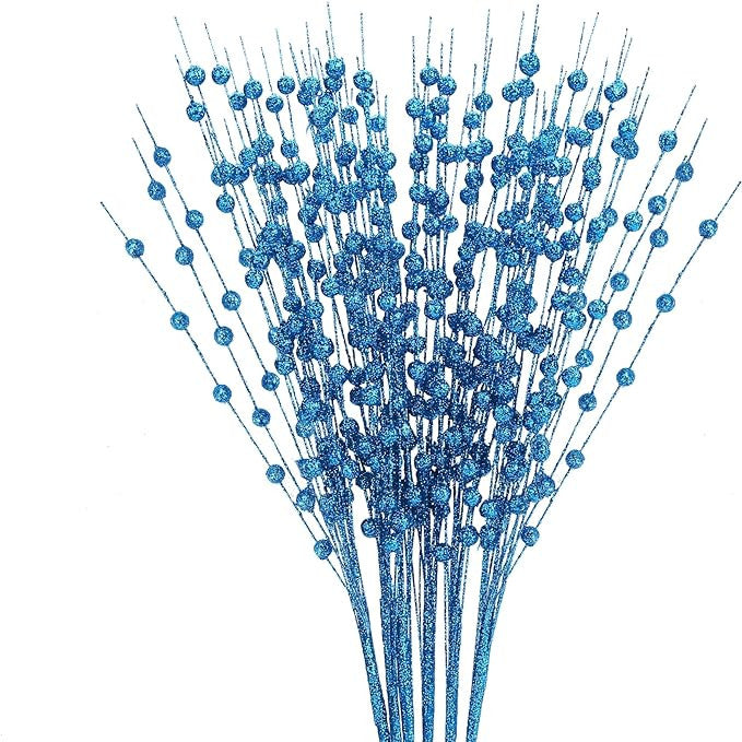 10 Bundles 17 Inch Artificial Glitter Holy Berry Stems Christmas Picks Bulk