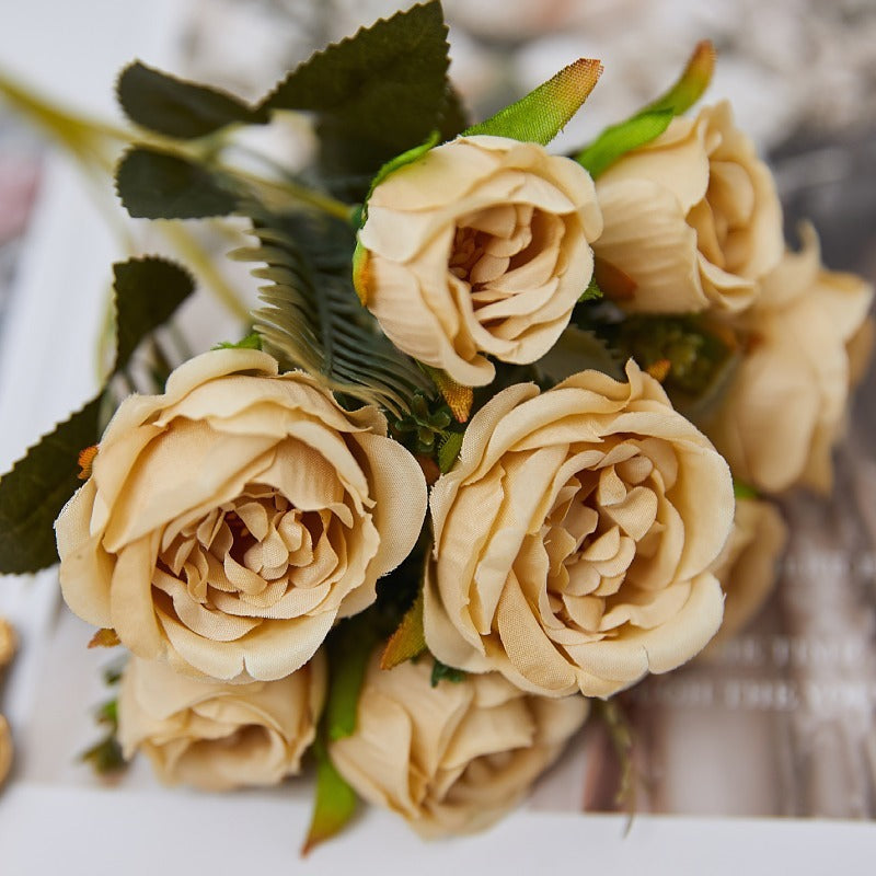11 Inch Mini Artificial Rose Bush Stems 10 Pcs Fall Wedding Decoration Flowers