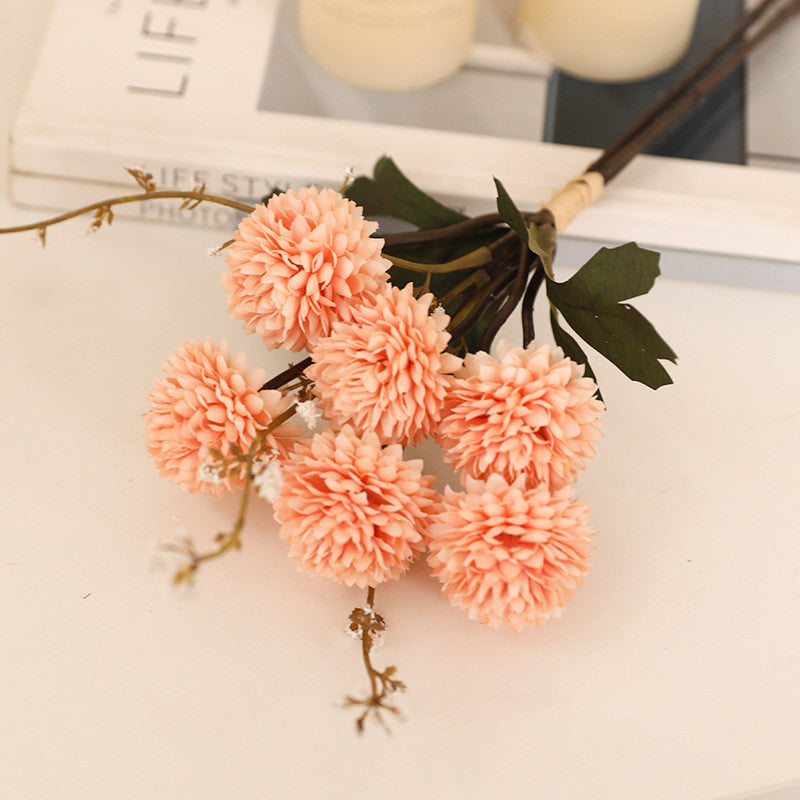 12.2 Inch Artificial Pom Pom Mums Bouquet, 10 Pcs Realistic Silk Fall Flowers for Autumn Decor, Thanksgiving Tabletop Wreath DIY