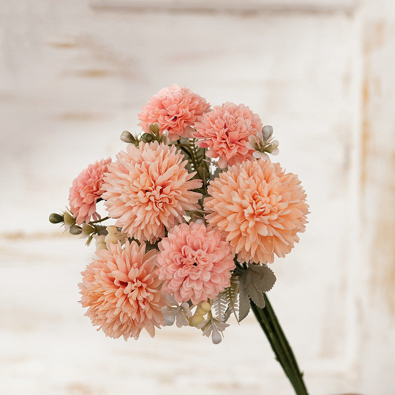 12.4 Inch Artificial Mixed Bouquet 10 Stems Pompon Chrysanthemums Dahlias Berries Silk Flowers