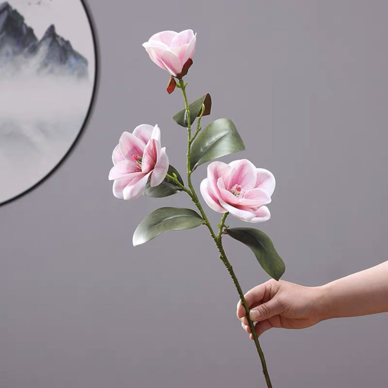 30 Inch Magnolia Stem Spray 6 Pcs Artificial Real Touch Silk Magnolia Flowers