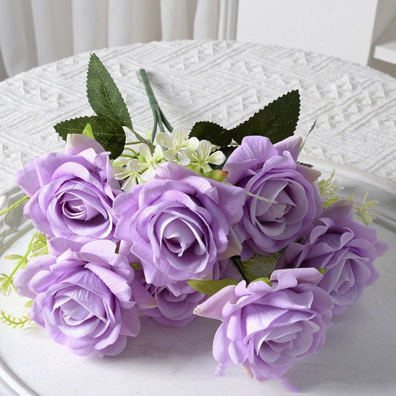 13.5 Inch Artificial Silk Rose Bush Bouquet, Bulk Wholesale, Faux Flower Stems