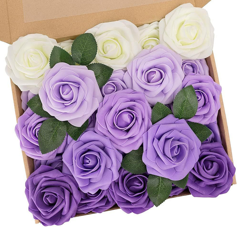 25 Pcs Foam Rose Stems Real Touch Artificial Flowers for Wedding DIY Bulk