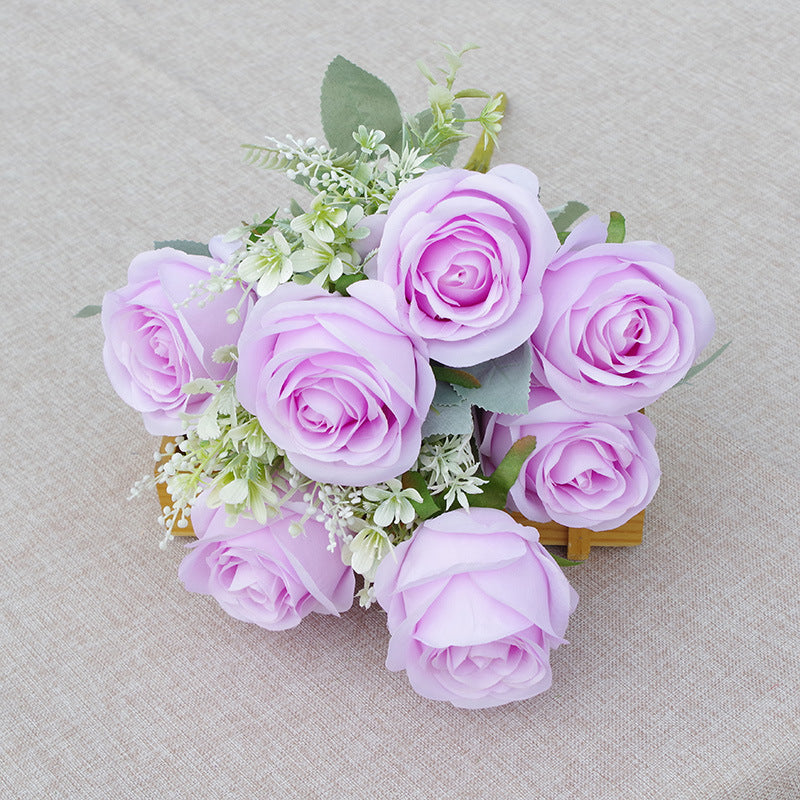 10 Pcs Artificial Silk Rose Bush Bouquet, 19 Inch Tall, 7 Heads Each