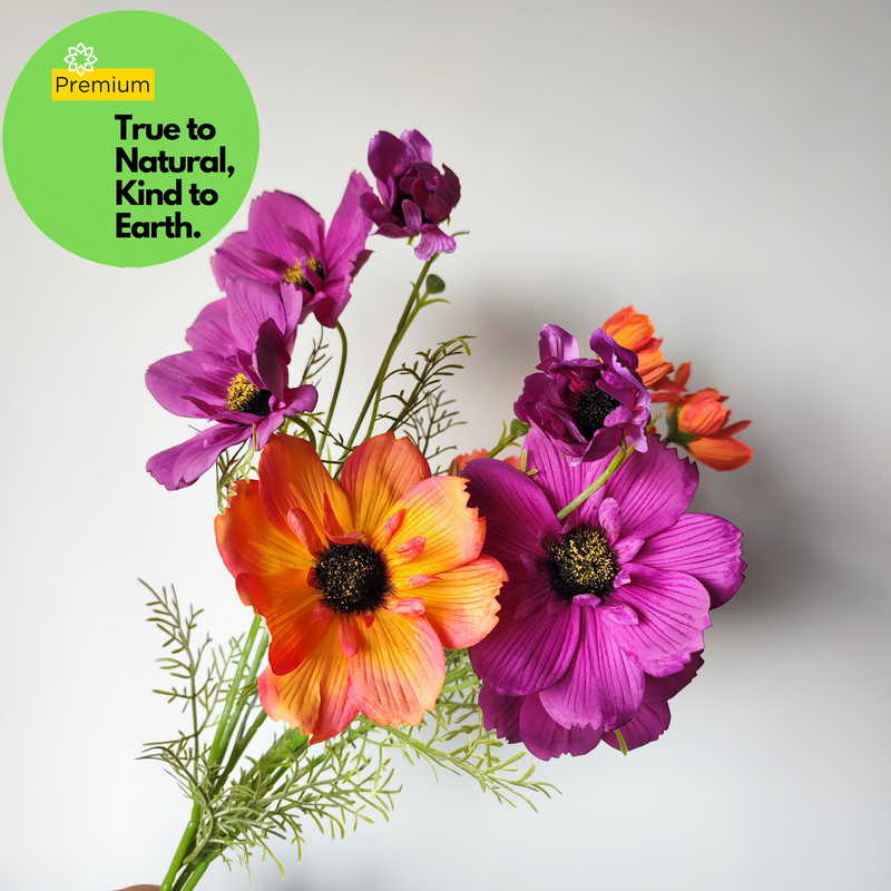 Real Touch Daisy Cosmos Spray Stems, 6 Stems, Artificial Silk Flowers, 12 Inch
