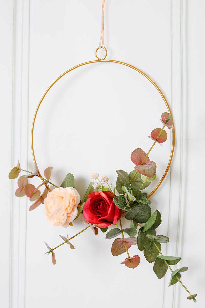 Floral Gold Hoop Wreath Set of 3 Hanging Wall Decor Garland Boho Style