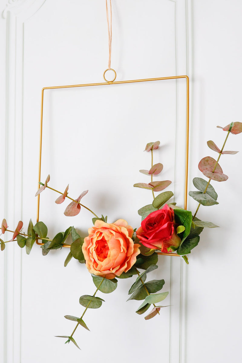 Floral Gold Hoop Wreath Set of 3 Hanging Wall Decor Garland Boho Style