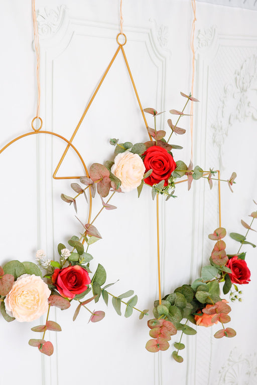 Floral Gold Hoop Wreath Set of 3 Hanging Wall Decor Garland Boho Style