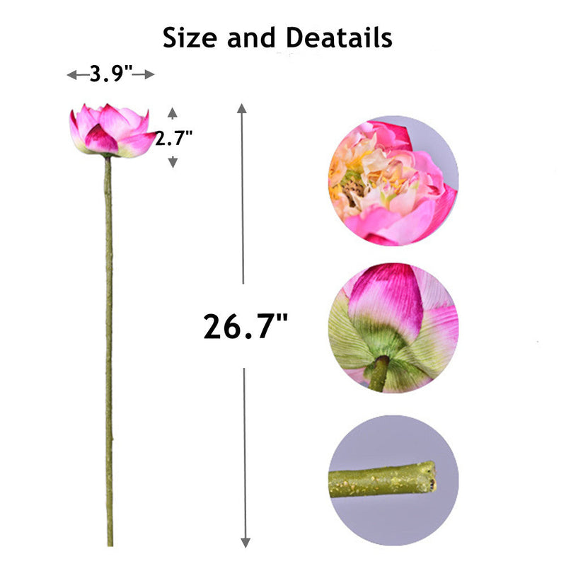 6 Pcs Artificial Lotus Flower Bouquet, 26.7 Inch Long Stems, Silk Lotus Arrangements